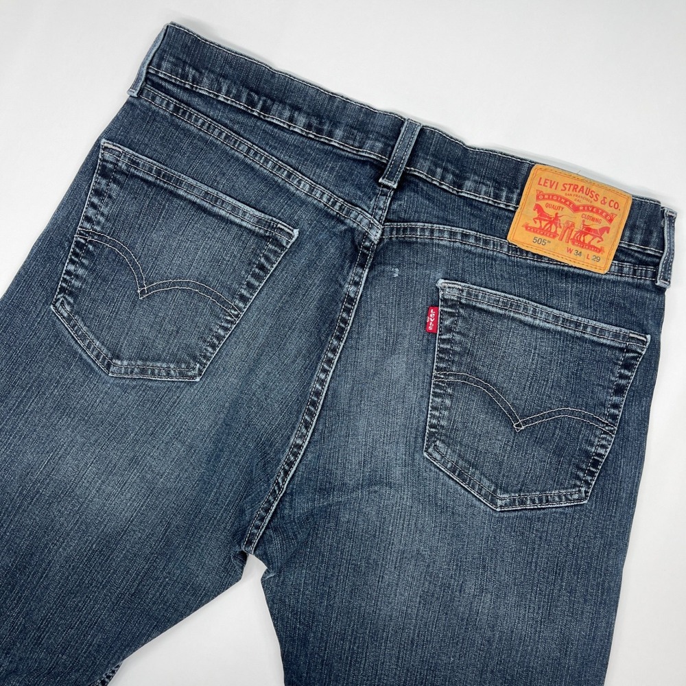 Levi's 505 Regular Fit Jeans Dark Wash Blue Mens 34x29‎ Straight Leg Streetwear